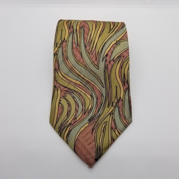 Jhane Barnes silk tie red zig zag with green yellow blue pattern - Picture 1 of 5